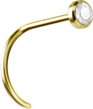 Yellow gold nose stud with white crystal - 0.8 mm thickness