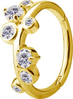 Gelbgold Clicker-Ring mit 7 weißen Premium Zirkonia Steinen - 1.2 mm Stäke