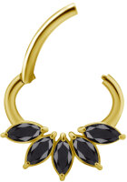 Gelbgold Clicker-Ring (oval) mit 5 Premium Zirkonia (Marquise) - 1.2 mm Stärke