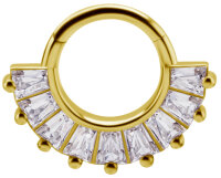 Gelbgold Clicker-Ring mit 9 rechteckigen Premium Zirkonia - 1.2mm Stärke