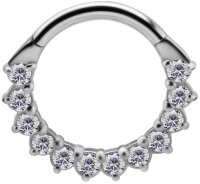 White Gold Clicker Ring with 8 - 14 Premium Zirconia Stones - 1.2 mm Thickness