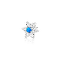 Whitegold threadless Flower with CZ and blue Opal
