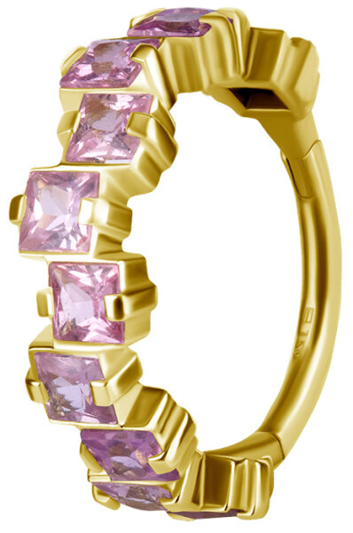 Gelbgold Clicker-Ring mit 10 pinken Saphiren - 1.2 mm Stärke