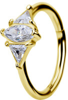 Yellow gold Clicker Ring with 3 Marquise Premium Zirconia Stones - 1.2 mm Thickness