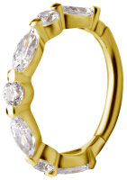 Yellow gold Clicker Ring with 7 Premium Zirconia Stones - 1.2 mm Thickness