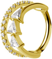 Yellow gold Clicker Ring with Premium Zirconia Stones -...