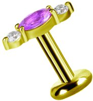 Internal yellow gold attachment with 2 Lab Created Diamonds and one pink Sapphire - 0.8 mm thread