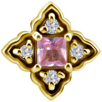 Internal Gelbgold mit 4 Lab Created Diamonds und einem pinken Saphir - 0.8 mm Gewinde