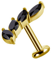 Internal yellow gold attachment with 4 Premium Zirconia - 0.8 mm thread, 12 mm length