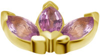 Internal yellow gold diamond with three Pink Sapphires - 0.8 mm thread
