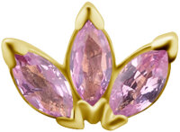 Internal yellow gold diamond with three Pink Sapphires - 0.8 mm thread
