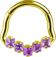 Yellow gold clicker ring with 5 Pink Sapphire Stones - 1.2 mm thickness