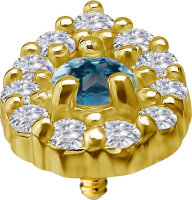 Internal yellow gold attachment with Lab Created Diamonds and one blue Topaz - 0.8 mm thread