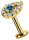 Internal yellow gold attachment with Lab Created Diamonds and one blue Topaz - 0.8 mm thread